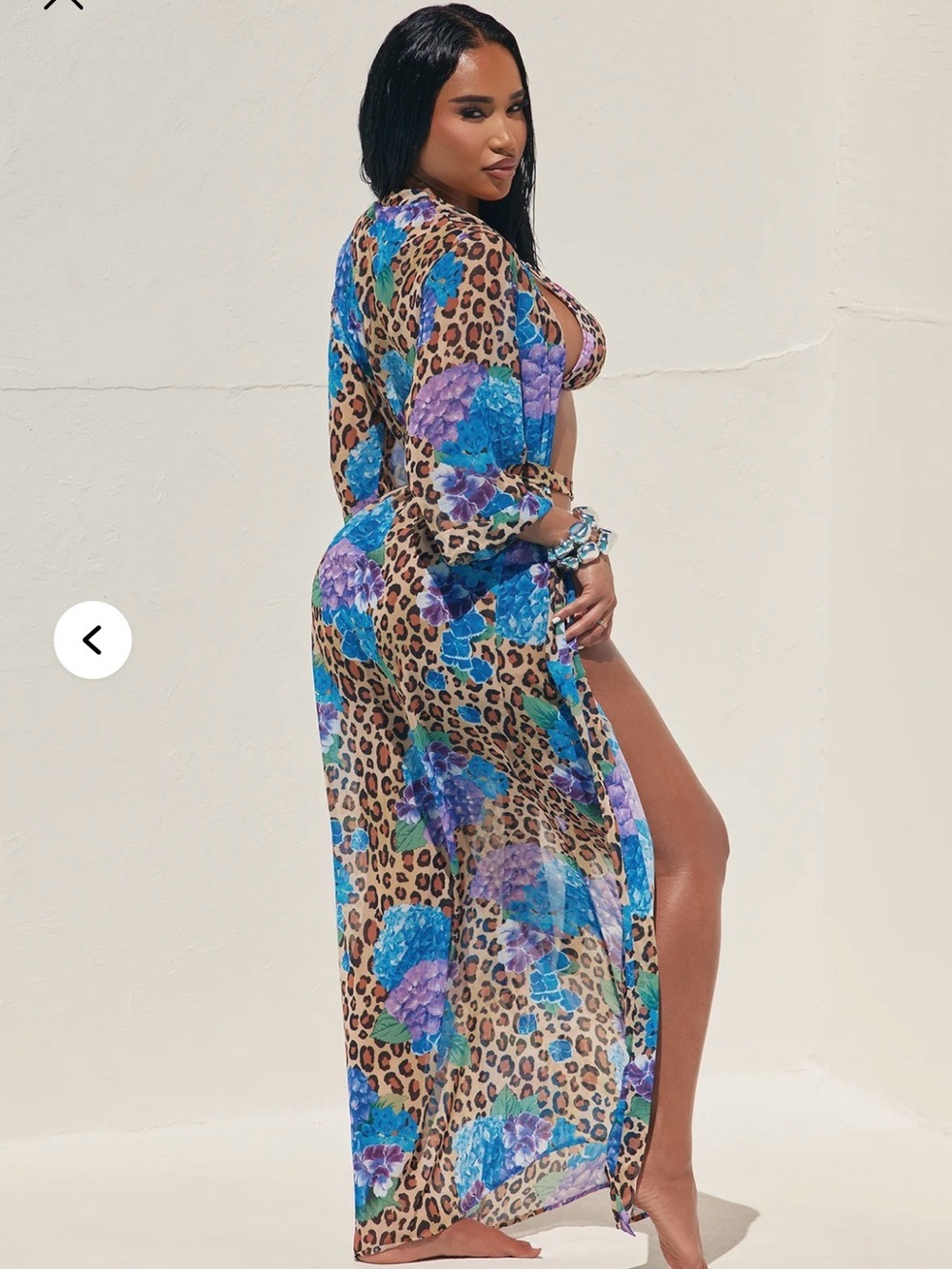 Sheer Leopard Floral Cover-Up Maxi - Blue/Purple